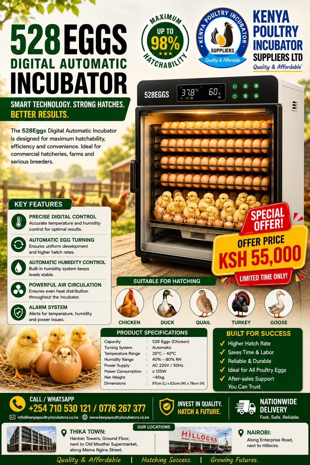 528 Eggs Digital Automatic Incubator
